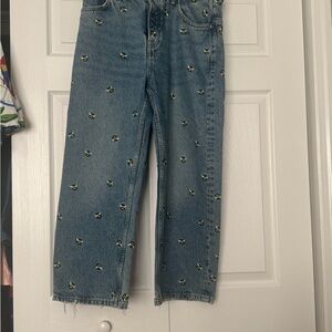 We The Free Blue Denim Straight-Leg Jeans with Bee Embroidery